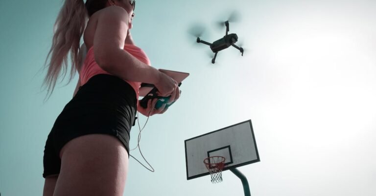 A drone captures an aerial view of a cityscape, showcasing technology and innovation.